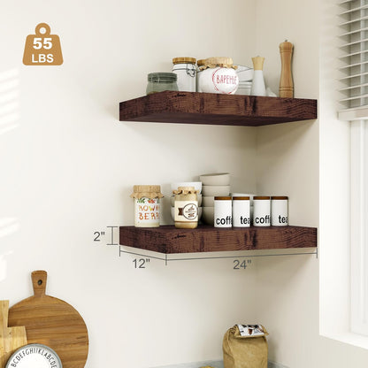 Heimlove Bathroom 12'' Deep Floating Shelves for Wall - Shelf Over Toilet Wall Mounted Farmhouse 24 inches,Wood Floating Shelves Decor & Storage Set of 1,Rustic Brown