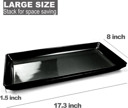 Long Melemine Serving Tray, 17.3x8x1.5 in Serving Platters and Trays for Appetizer, Charcuterie, Bread, Fruit, Dessert, Set of 2, Black