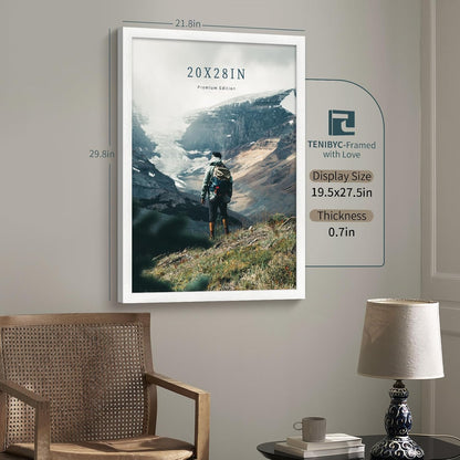 20x28 Picture Frame Set of 3 - White Woodgrain, Solid Wood Gallery Poster Frame - Wall Hanging