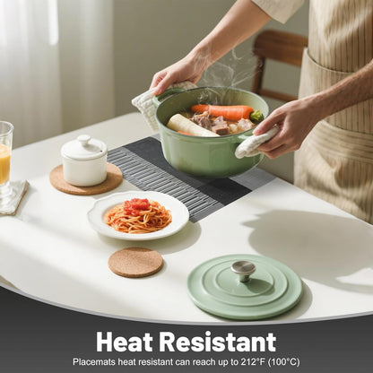 Placemats Set of 12，Non-Slip PVC Weave Table Mats Easy to Clean，Heat Resistant Place Mats for Kitchen Dining Table Decoration Indoor Outdoor，Black Gray