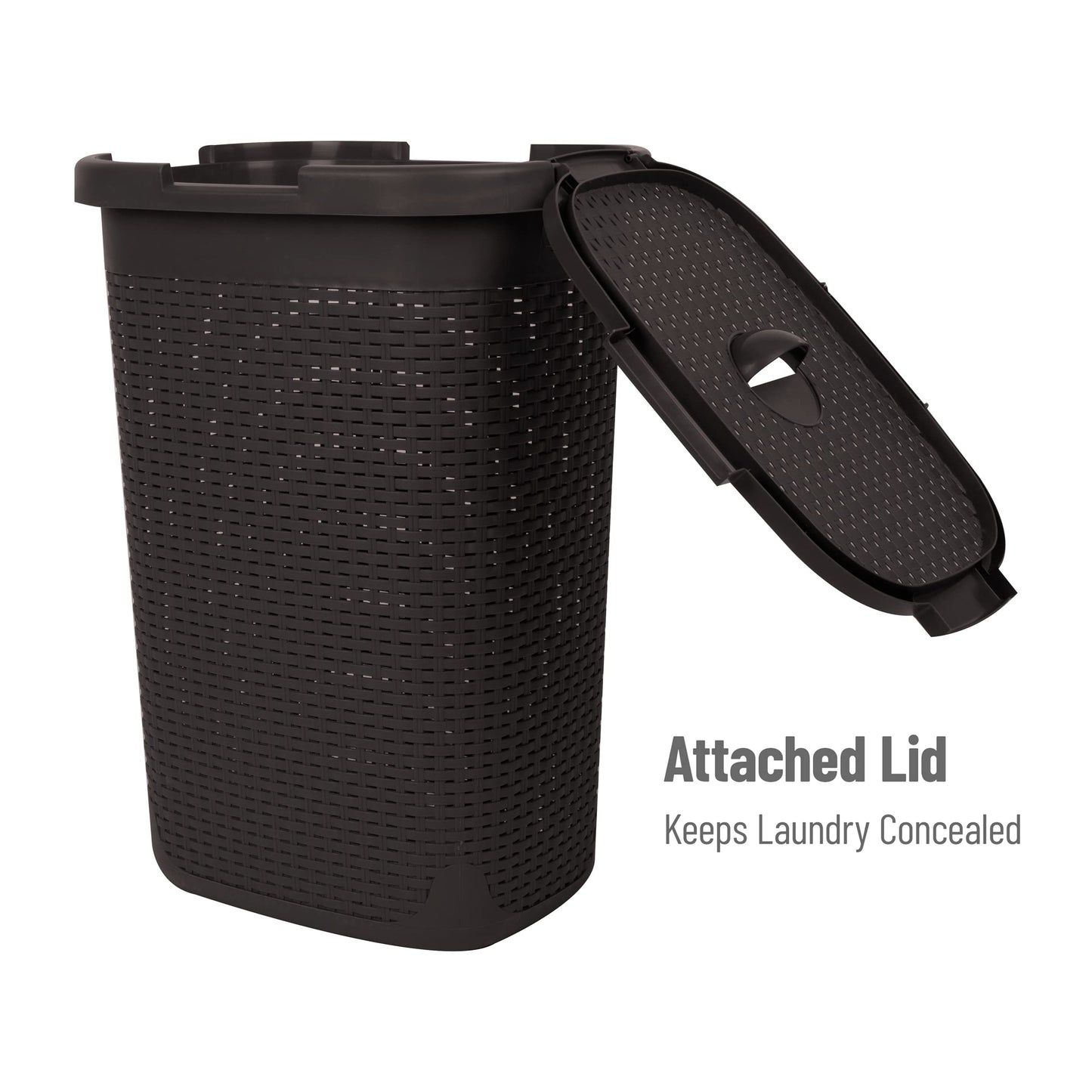Mind Reader Slim Laundry Hamper with Lid, 60L Tall Clothes Basket, Narrow Tapered Design for