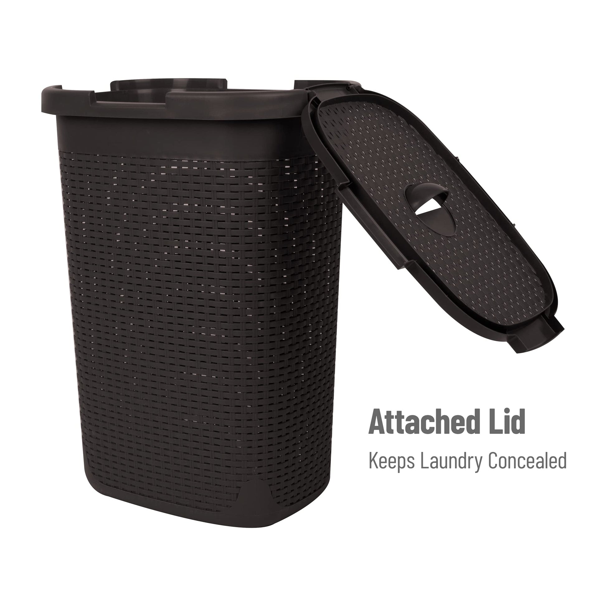 Mind Reader Slim Laundry Hamper with Lid, 60L Tall Clothes Basket, Narrow Tapered Design for