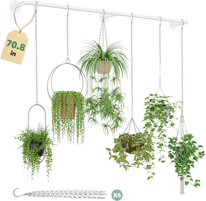 Plant Hanger Indoor with 6 Hanging Chains Hanging Planters for Indoor Plants Hanging Plant Holder Window Plant Shelves White Metal Rod(Pot not Included