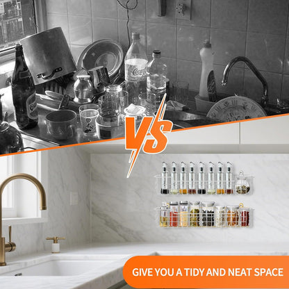 Spice Rack Wall Mount, 4-Pack Seasoning Organizer for Kitchen Storage Organization, Spice Holder Shelf Saving Space for Cabinet, RV, Pantry, Silver