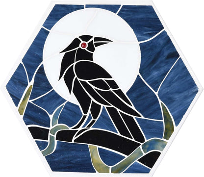 Bieye MSS004 Tiffany Style Stained Glass Mosaic Decorative Stepping Stone for Garden Decor (Raven, 13" Hexagonal)