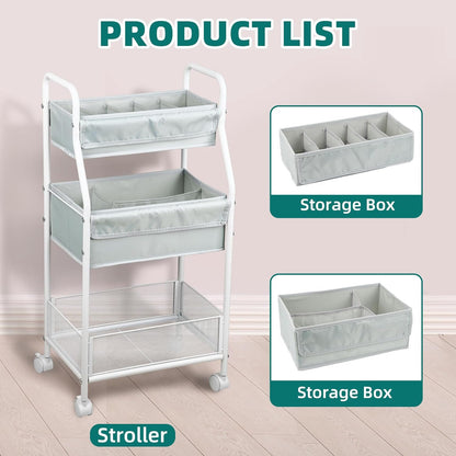 Moteph Rolling Utility Cart with Wheels - Baby Organizers for Nursery Essentials, Diaper Organizer, Art & Craft Storage, Book Cart (Without_Side_Storage)