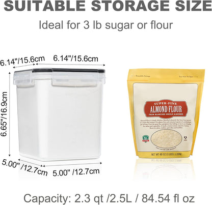 Medium Food Storage Containers with Lids Airtight 2.5L /84.5Oz, for Flour, Sugar, Baking Supply, 3PCS BPA Free Plastic Canisters for Kitchen Pantry Organization