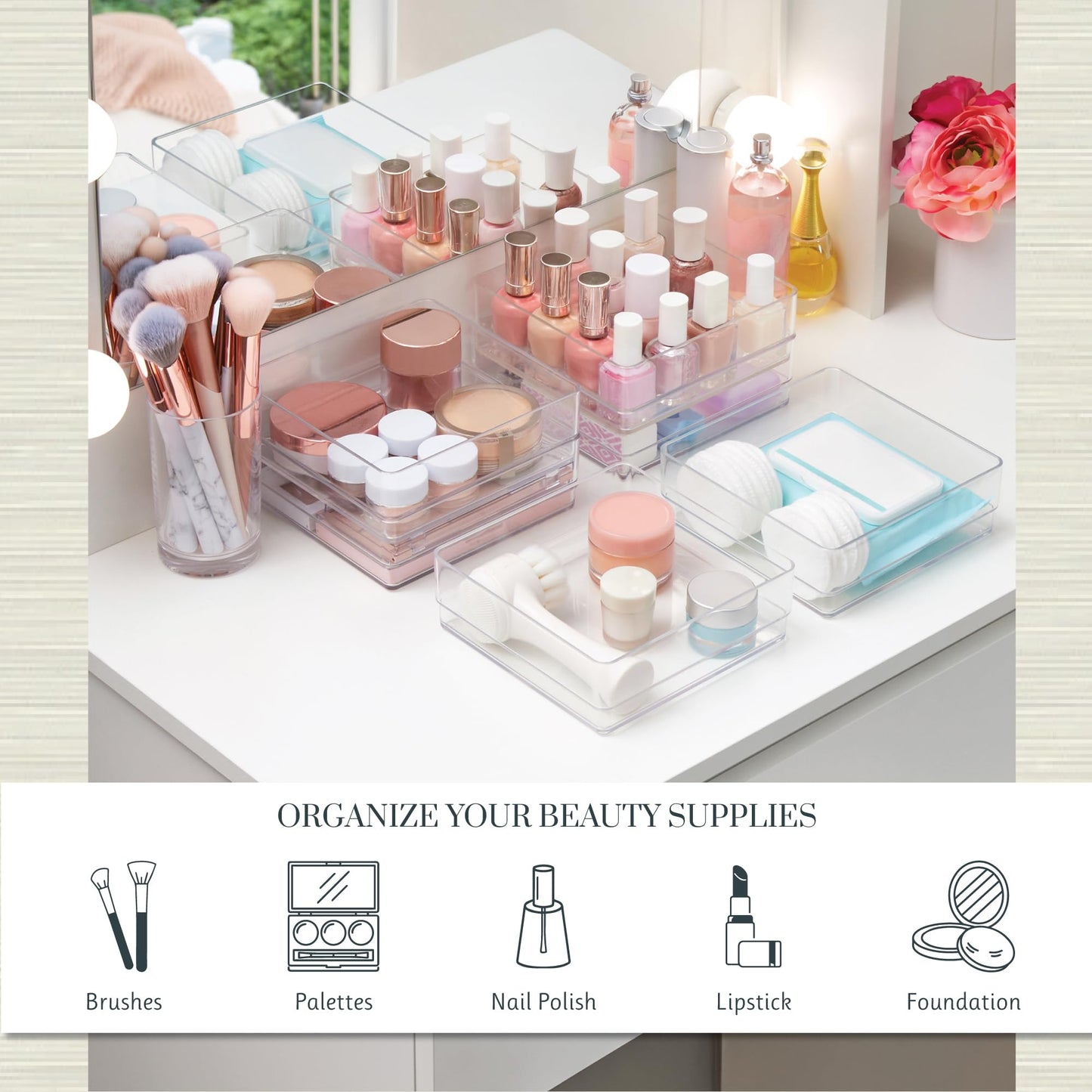 STORi SimpleSort 6-Piece Stackable Clear Drawer Organizer Set | 6" x 6" x 2" Square Trays | Small