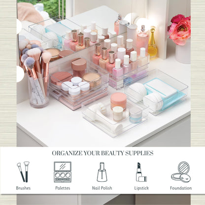 STORi SimpleSort 6-Piece Stackable Clear Drawer Organizer Set | 6" x 6" x 2" Square Trays | Small