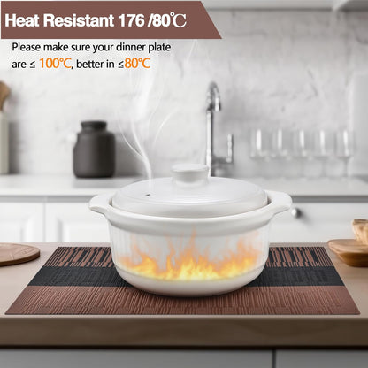 Placemats Set of 6 - Easy Clean Modern Durable Washable Vinyl Place Mats - Heat Resistant Placemats for Kitchen Table - PVC Table Mats for Dining Table (Brown Black, 6)