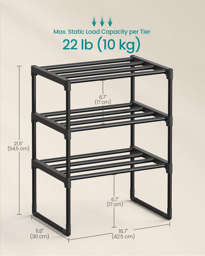 SONGMICS Shoe Rack, 3-Tier Shoe Organizer, Metal Storage Shelf, Upright or Upside Down, for 4-8