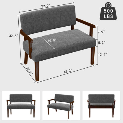 Accent Chair 2 Seat, Arm Chairs with Soft Seat and Armrests for Living Room, Love seat for Dining, Reading, and Waiting Rooms (Gray)