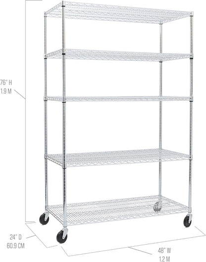 Seville Classics UltraDurable Heavy Duty NSF Solid Steel Wire Rack Storage Unit Organizer for Garage, Warehouse, Office, Restaurant, Classroom, Kitchen, 5-Tier Shelving, 48" W x 24" D