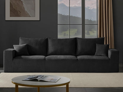 Boneless Cloud Couch Sofa for Living Room, 112" 3 Seater Black Modern Lounge Sleeper Couch, No Assemble, Cordury Compression Upholstered Couches