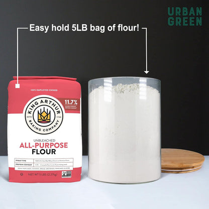 Urban Green Glass Jar with Bamboo Lids (2 sets 100oz) with Metal Scoop, Food Storage Containers with Airtight Lids, Glass Canisters sets, Flour Container Jar