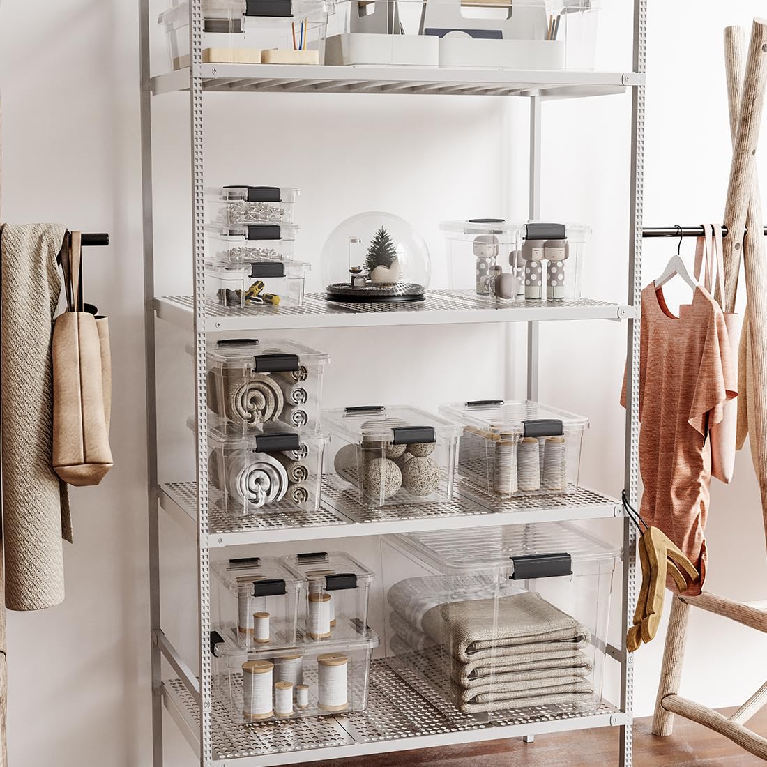 Superio Storage Bins with Lids- Clear Boxes for Organizing, Stackable Plastic Containers- BPA Free