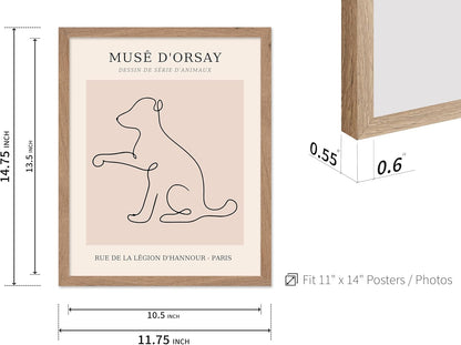 Poster Master Vintage Poster - Retro One Line Dog Drawing Print - Dog Art - Minimal Gift for Men, Women, Animal Lover - Abstract Wall Decor for Home, Office, Bedroom, 11x14 Beige Framed