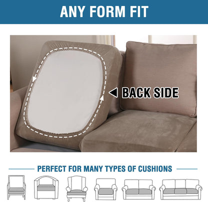 H.VERSAILTEX Velvet Stretch Couch Cushion Cover Plush Cushion Slipcover for Chair Loveseat Sofa Cushion Furniture Protector Seat Cushion Sofa Cover (2 Piece Medium Sofa Cushion Covers, Mocha)