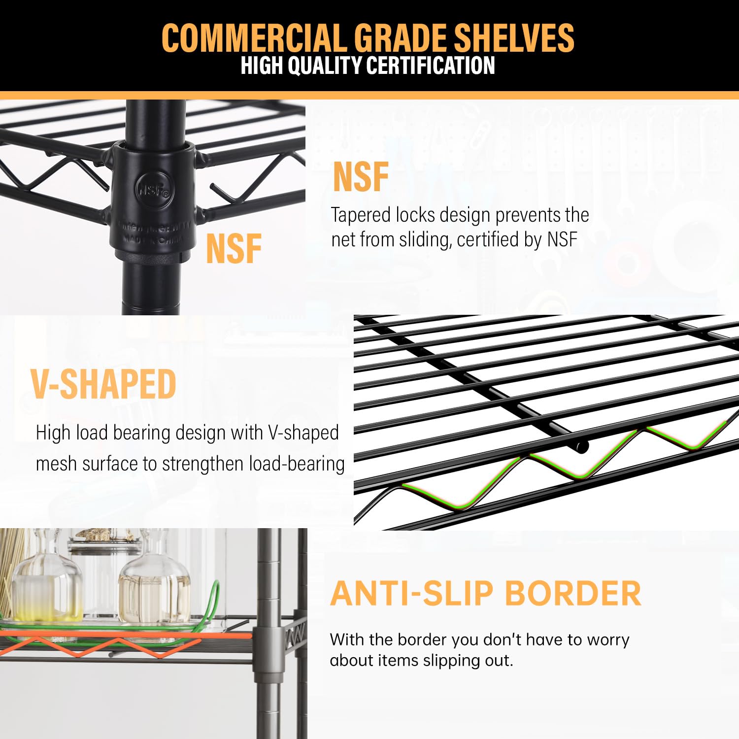 5-Tier Shelves Height Adjustable Storage Shelves Shelving Unit 11”Dx21”Wx48”H Wire Shelving NSF