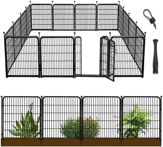 36 in(H) Garden Fence, Wide Gate Low Threshold, 10 Panels Total 22.1 Ft(L) Heavy Duty Iron Animal Barrier Fence for Yard,Suitable for Indoor Or Outdoor Dog Fencing,Garden Border Fence