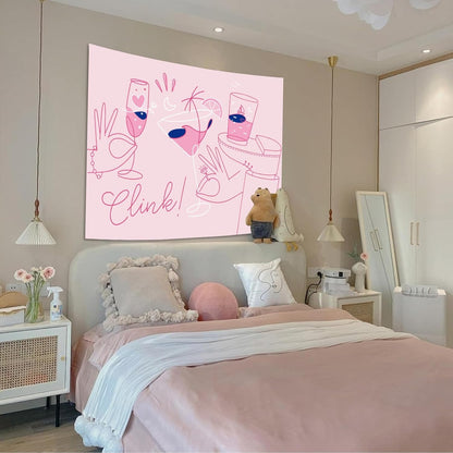 Lunerfex Y2K Tapestry Pink Party Wall Tapestry, Cute Tapestries for Bedroom Funny Tapestries Wall Hanging for Bedroom Living Room Decor Pink-2 44"x60"