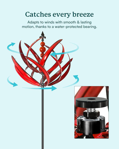Yard Garden Wind Spinners - 91" Height Extra Large Wind Spinners Outdoor Metal, Kinetic Wind Sculptures for Lawn Patio Garden Decor (Burgundy Lotus)