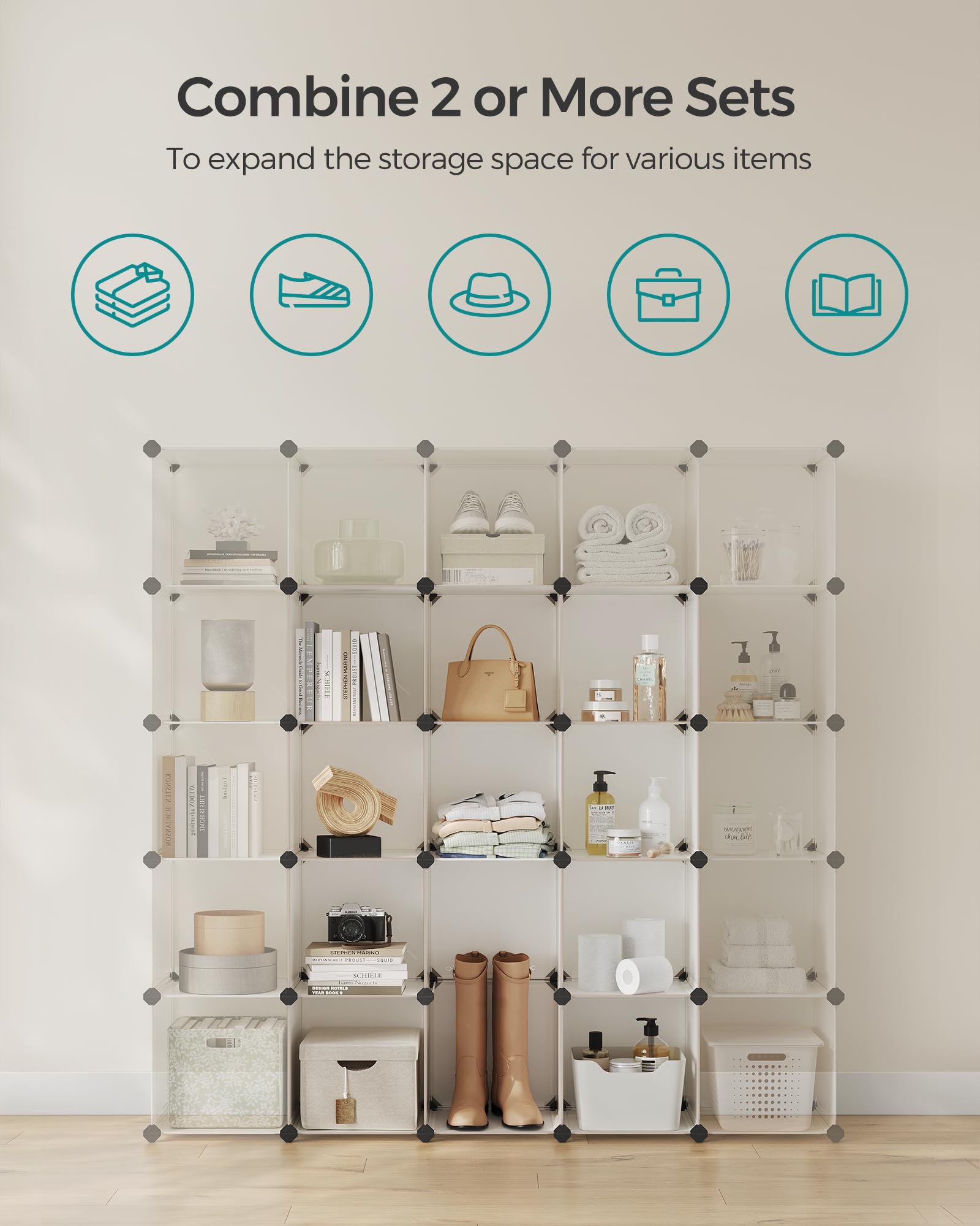 SONGMICS Cube Storage Organizer, Set of 16 Plastic Cubes, Book Shelf, Closet Organizers and