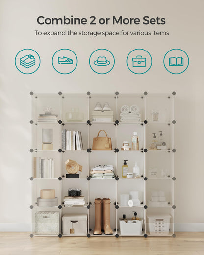 SONGMICS Cube Storage Organizer, Set of 16 Plastic Cubes, Book Shelf, Closet Organizers and