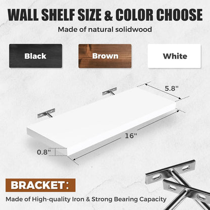 Floating Wall Shelves 4-Pack - Rustic White 16-inch Wooden Wall Shelves for Storage and Décor, Multi-Functional and Easy to Install for Living Room, Bedroom, and Kitchen