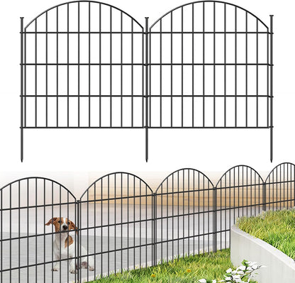 Metal Garden Fence 28in (H) x 11.7ft (L), 5 Panels + 6 Stakes Rustproof Border Fence Animal Barrier for Dog, No Dig Garden Fencing for Yard Flower Bed Patio Outdoor, CTW2828 Black