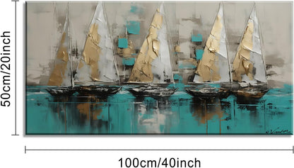 LASMOND Framed canvas wall art Large Boats for living room Nature bedroom Decor Ocean landscape sailboat Canvas painting Ready to Hang Office Home Decoration sea poster Pictures(20x40 Inches)