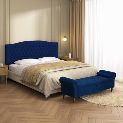 Storage Ottoman Bench for Bedroom, 63" End of Bed Bench with Rolled Arms Upholstered Ottoman Bench Fit for Bedroom, Living Room, Entryway, Velvet Navy Blue