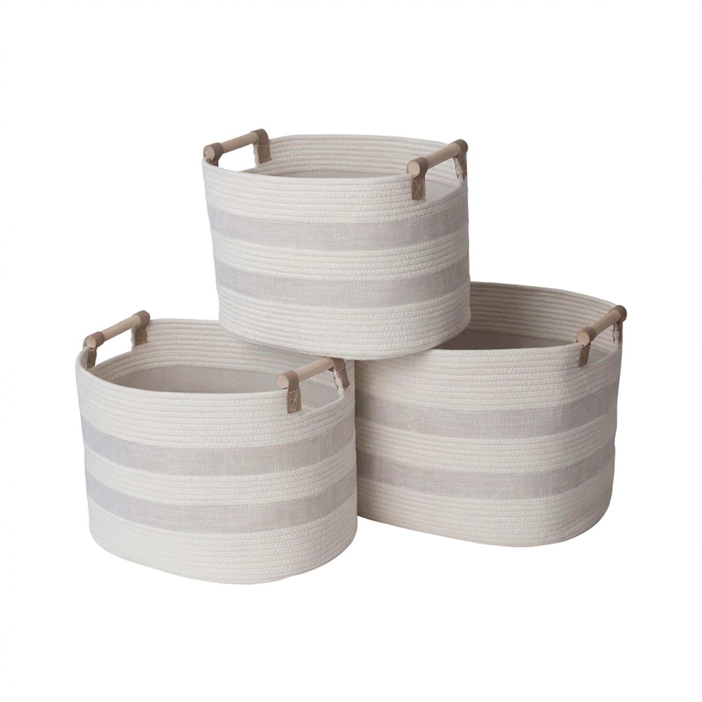 RGI Home Storage Baskets for Organizing, Textured Linen and Fabric Rope, Set of 3 Oval Decorative