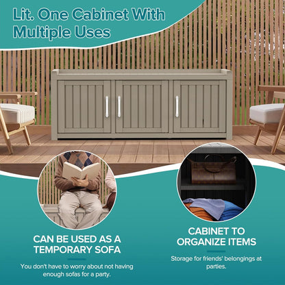 ROJIK Shoe Cabinet Waterproof UV-Resistant,Storage Bench Indoor Outdoor with Adjustable Shelves,for Entryway Bedroom,Hallway,Living Room(3 Door,Grey)