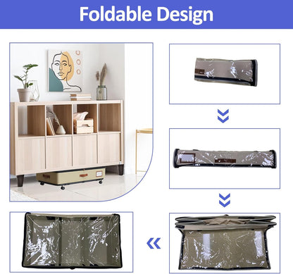 IUI Under Bed Storage with Wheels & Lid, 50L Large Capacity Underbed Storage Containers, Versatile Under The Bed Shoe Storage for Clothes, Books, Toys, 2 Pack, Ivory White