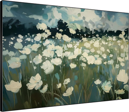 SIGNWIN 36"x46" Extra Large Framed Wall Art White Wildflower Field in Impressionist Style, Soft Floral Landscape for Home Living Room Bedroom Decor (Frame Assembly Required)