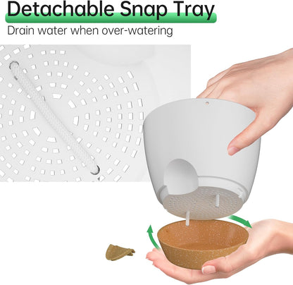 ZMTECH 6.5 Inch Hanging Planters for Indoor Outdoor Plants, 2 Pack Self Watering Hanging Plant Pots with Drainage Holes and Removable Saucer, Plastic Flower Hanging Pots with Watering Lip (White)