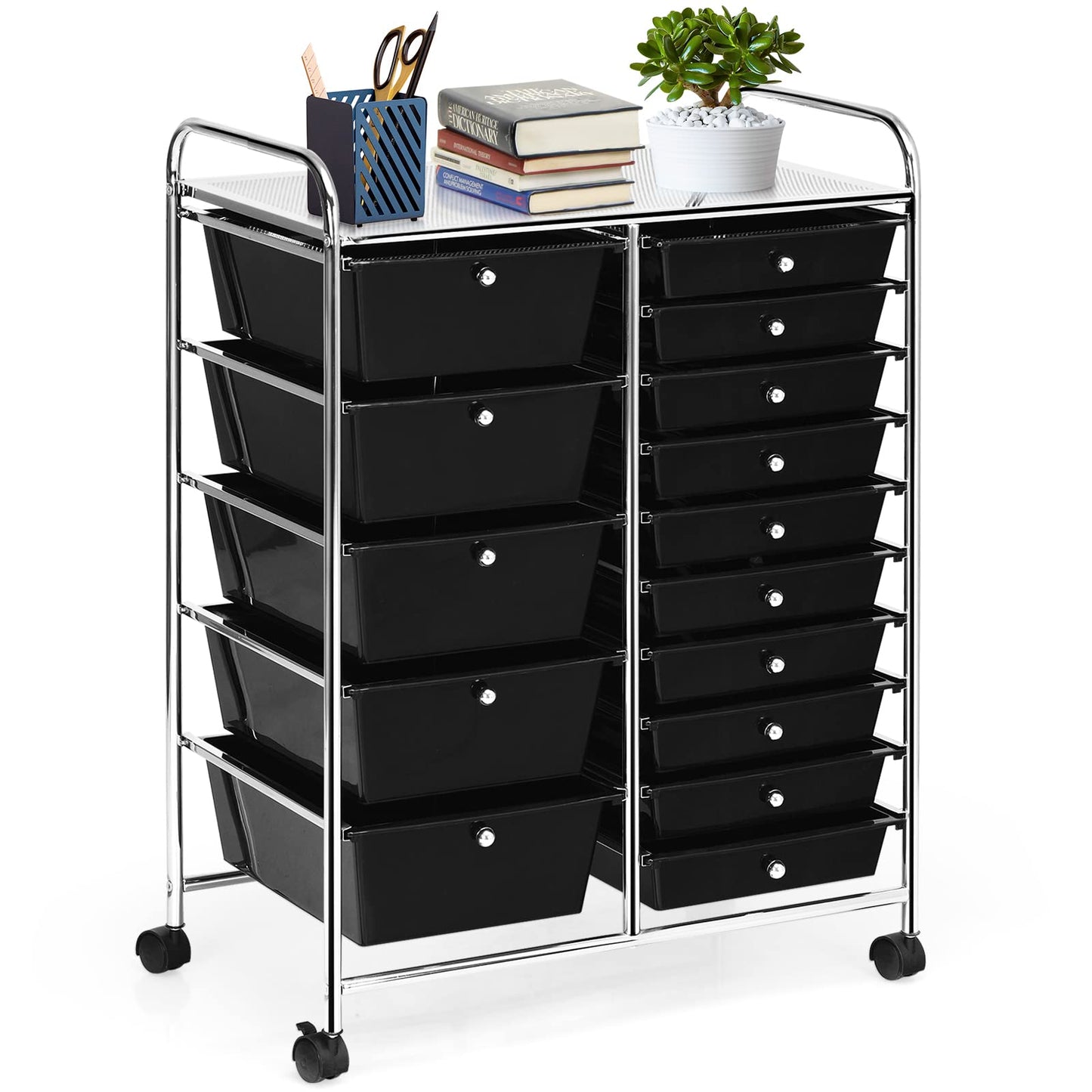 HOMGX Storage Cart with 15 Drawers, 15 Drawer Organizer Trolley, 15 Tiers Storage Trolley, File and