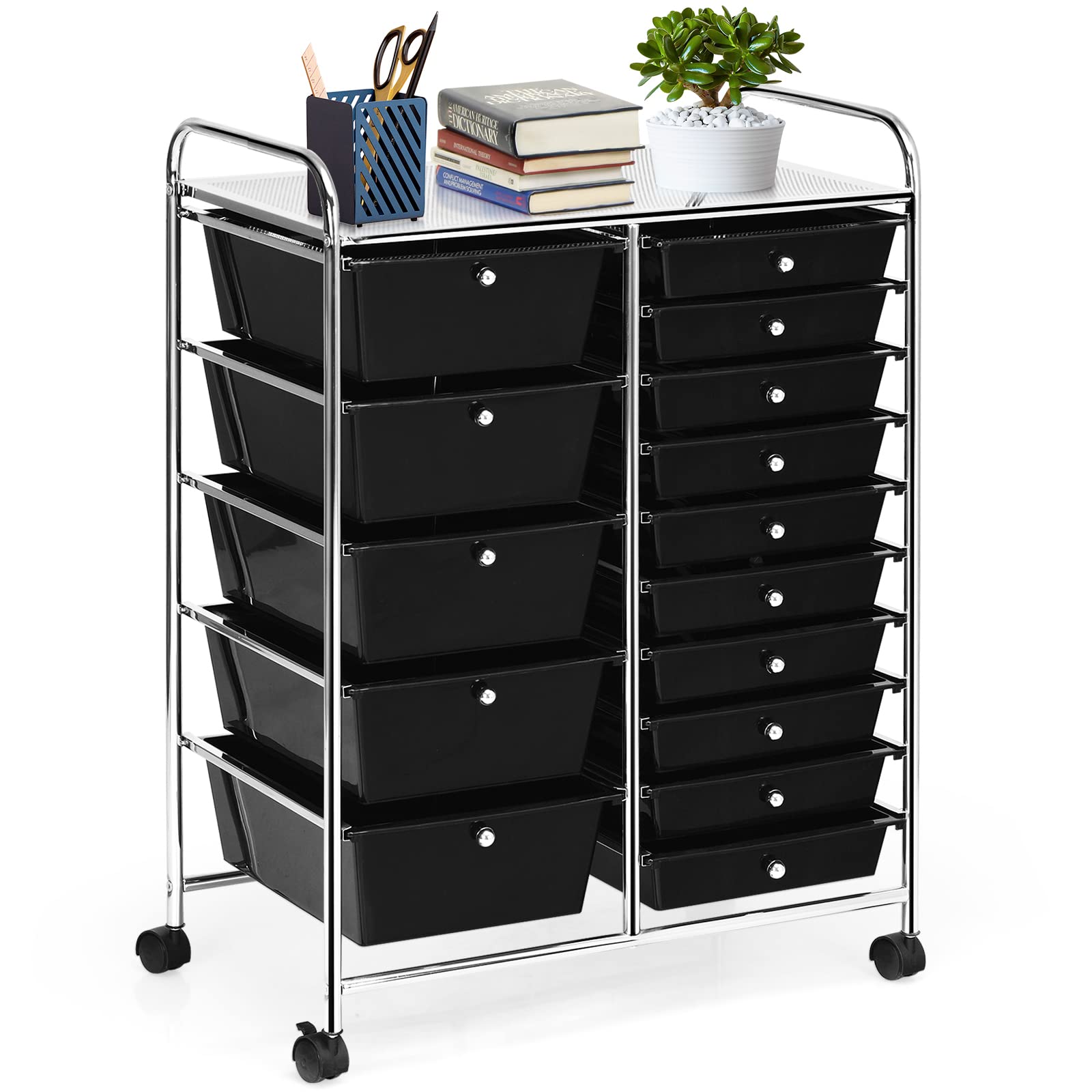 HOMGX Storage Cart with 15 Drawers, 15 Drawer Organizer Trolley, 15 Tiers Storage Trolley, File and
