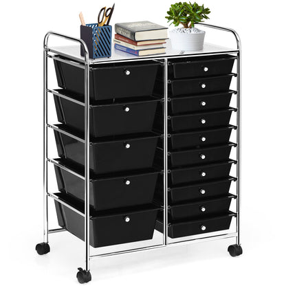 HOMGX Storage Cart with 15 Drawers, 15 Drawer Organizer Trolley, 15 Tiers Storage Trolley, File and