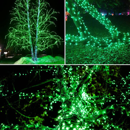 EEW 2 Pack 200 LED Solar Christmas Lights Outdoor Waterproof, Solar String Lights for Outside, Green Wire Solar Tree Light with 8 Lighting Modes for Xmas Wedding Party Garden Yard Decorations (Green)