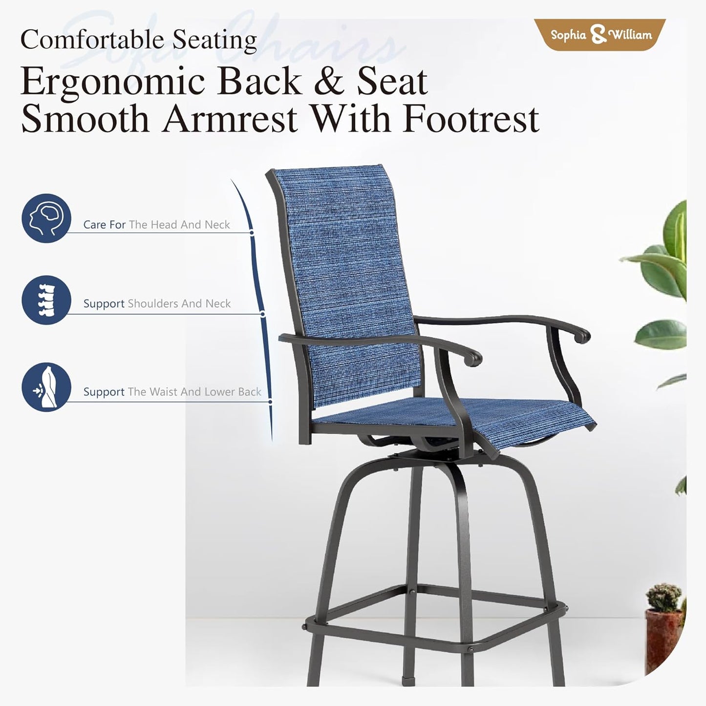 Sophia & William Outdoor Bar Set, Patio Bar Table and Chairs Set, Bar Height Patio Set - 4 x Swivel Bar Chairs(Blue), 1 x Rectangular Bar Table(Black)