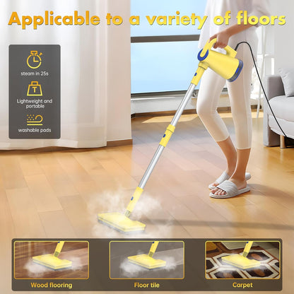 Steam Mop with Detachable Handheld Steam Cleaner for Home Cleaning,13OZ Water Tank,with Handheld 6-in-1 Multi-function Attachments for Hardwood Floors,Clothes,Windows,Tiles Grout and Furniture