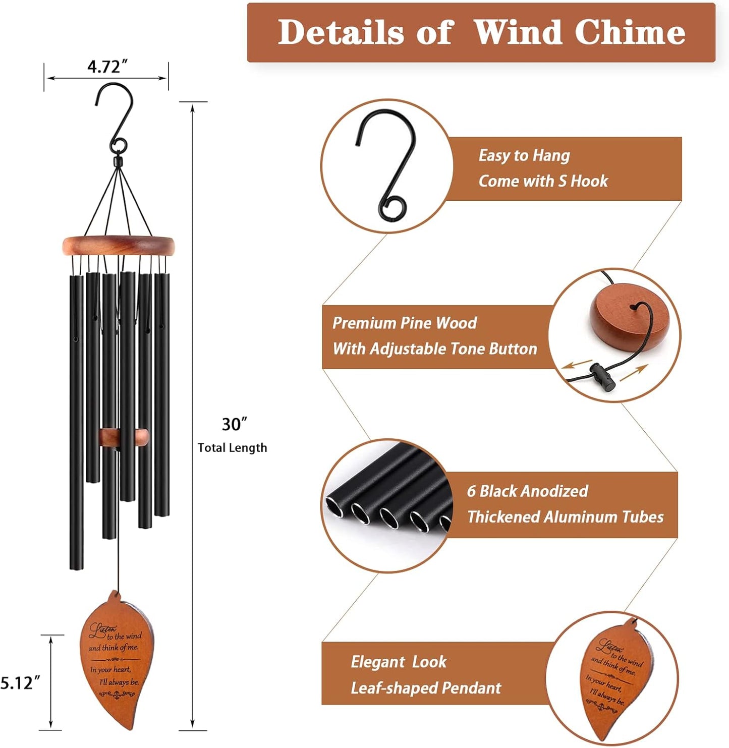 Memorial Sympathy Wind Chimes, Sympathy Gift Baskets in Memory of a Loved One Mother Father for Memorial/Bereavement/Condolence, 30" Wooden