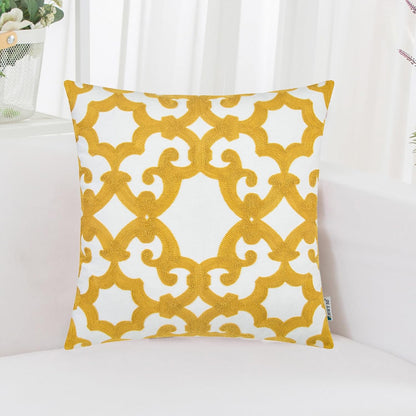 HWY 50 Mustard Yellow Decorative Throw Pillow Covers 18x18 Inch (1 Piece), Embroidered Cotton Farmhouse Cushion Cover Pillow Case for Sofa Couch Living Room Bed, Geometric