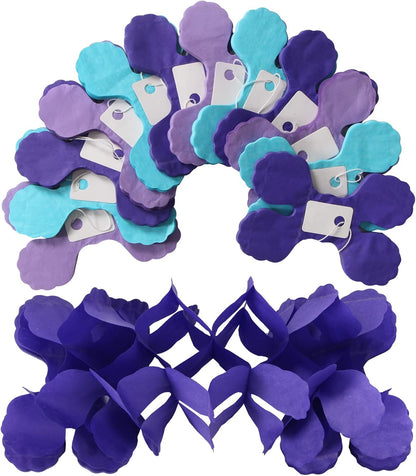 Purple-Blue Mermaid Party-Decorations Garland Streamers - 12pcs Girls Birthday Baby Shower 4-Leaf Clover Paper Streamer,Little Mermaid Theme Under The Sea Backdrop Banners Decor Ouruola