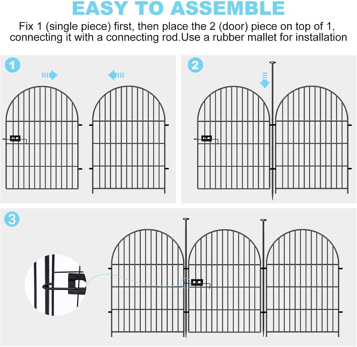 Tall Garden Fence with Gate, 32 in(H) x35 Ft(L) Garden Fencing Animal Barrier, 16 Panels Dog Digging Fences Barrier, Black Rustproof Flower Fence Border, Flower Bed Fencing for Outdoor Yard