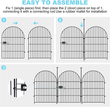 Garden Fence Animal Barrier with Gate, 22 Panels Garden Fencing 36 inch High, Dog Fence Outdoor for Yard, Black Heavy Duty Metal Temporary Fencing, Total 49.5 Ft(L), Arched