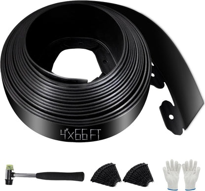 No Dig Landscape Edging 4" x 66FT Kit, Plastic Edging for Landscaping with 200 Spikes, for Garden, Lawn, Flower Beds and Yard