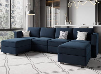 Belffin Modular Sectional Sofa U Shaped Velvet Couch with Reversible Chaise Oversized Couch with Ottoman Blue…
